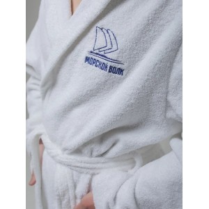 Халат махровый  "Морской волк" белый с капюшоном